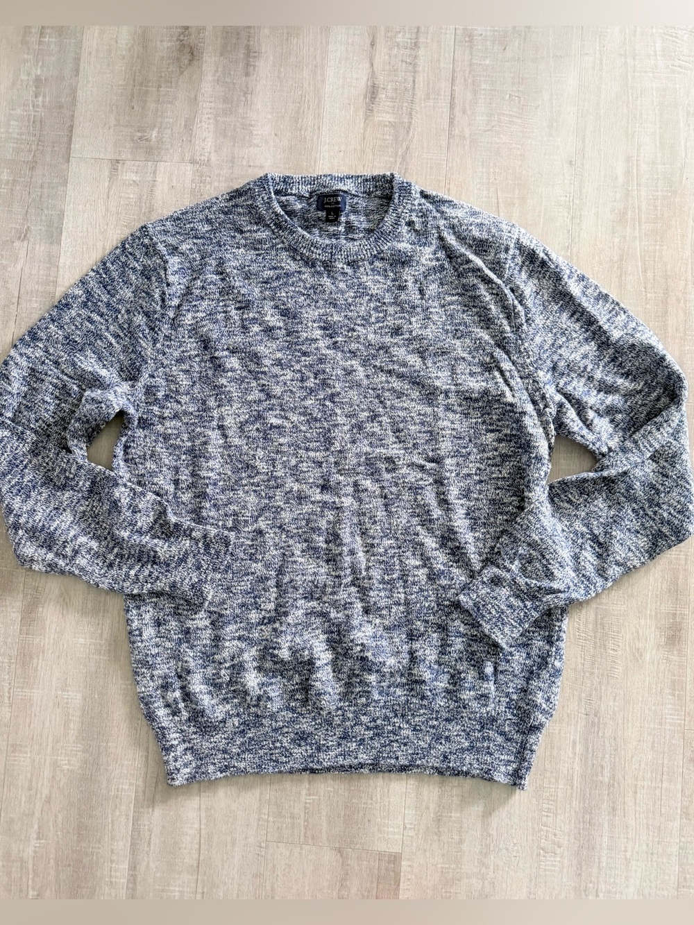 J. Crew Blue & White Marled Knit Crewneck Sweater, Men’s Large